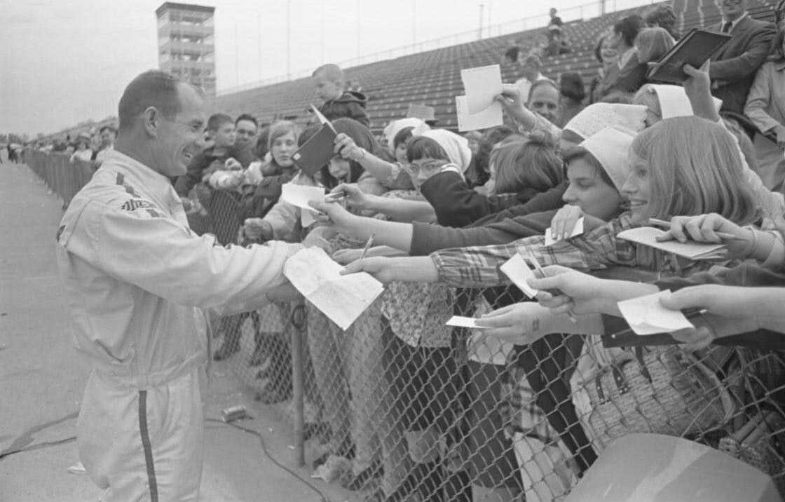 Parnelli Jones Signing an Autograph at the 1967 Indianapolis Motor Speedway