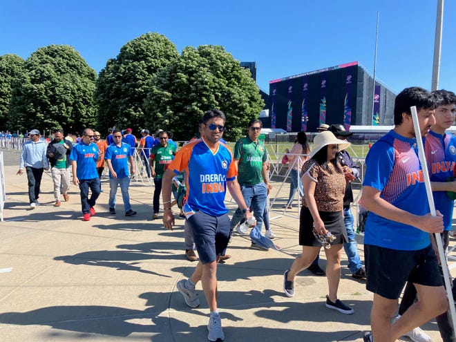 Fans attend the ICC T20 Cricket World Cup warm-up match between India and Bangladesh on June 1 at the Nassau County International Cricket Stadium.